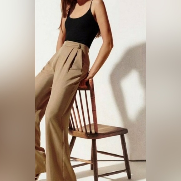 Zara Pants - NWOT ZARA Wide Leg Pleated Pants Neutral Taupe